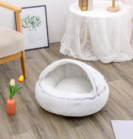Round Plush Warm Pet Bed House 2 In 1 Sleeping Cushion
