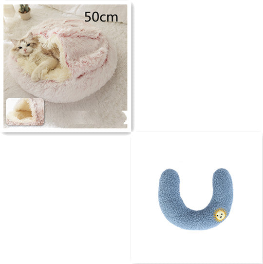 Round Plush Warm Pet Bed House 2 In 1 Sleeping Cushion