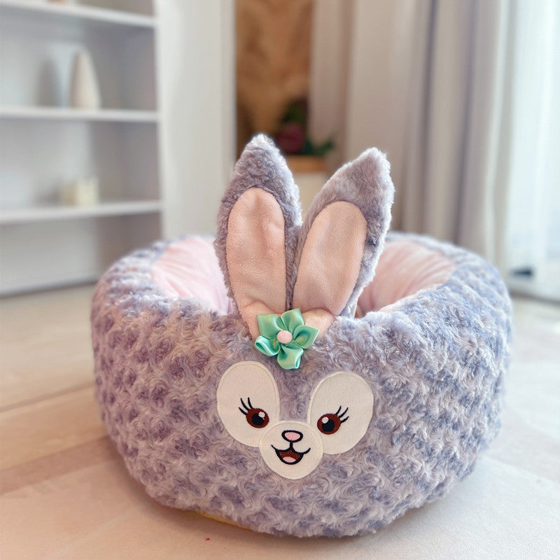 Cartoon Plush Pet Bed Soft Round Cushion All Seasons
