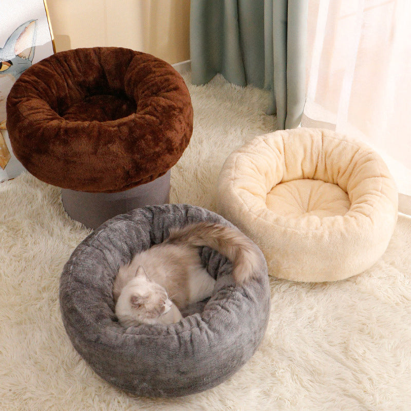Plush Donut Round Pet Bed Warm Soft Cushion Kennel