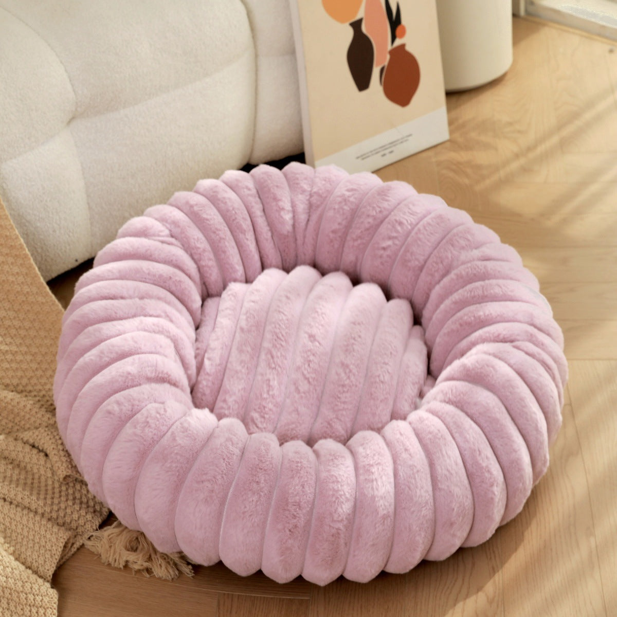 Plush Round Warm Pet Bed Winter Kennel Soft Mat