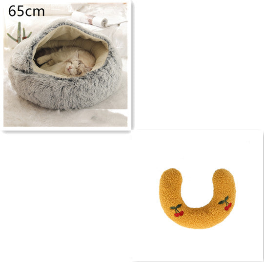 Round Plush Warm Pet Bed House 2 In 1 Sleeping Cushion