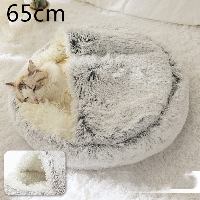 Round Plush Warm Pet Bed House 2 In 1 Sleeping Cushion