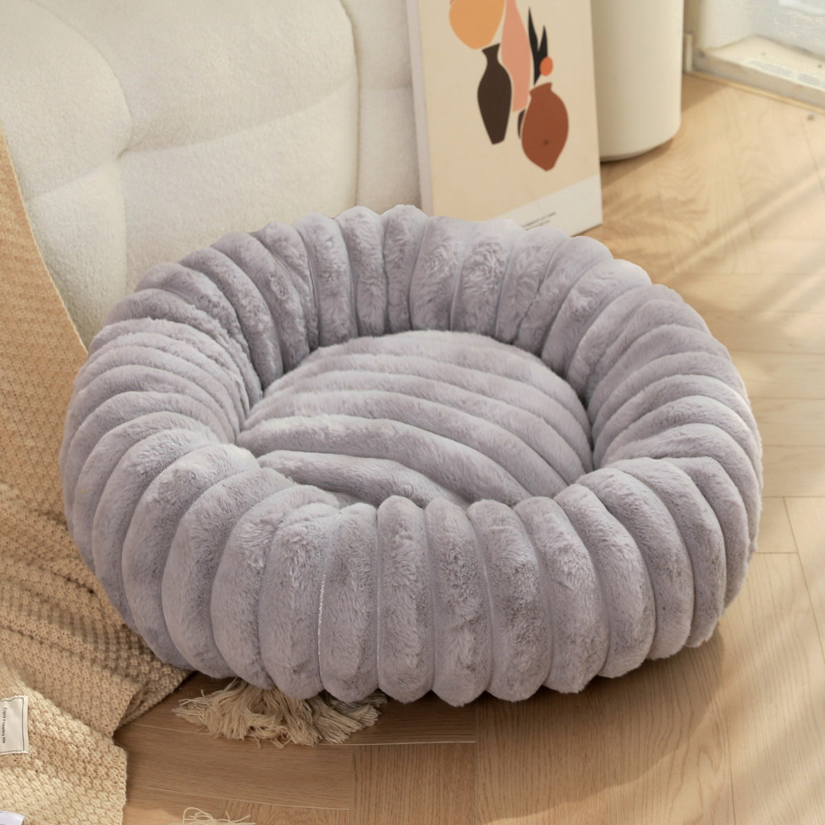 Plush Round Warm Pet Bed Winter Kennel Soft Mat