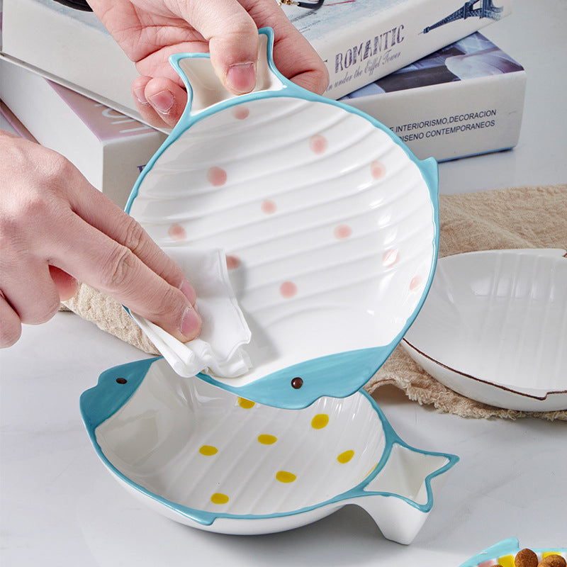 Fish Shaped Ceramic Pet Feeding Bowl Food Dish