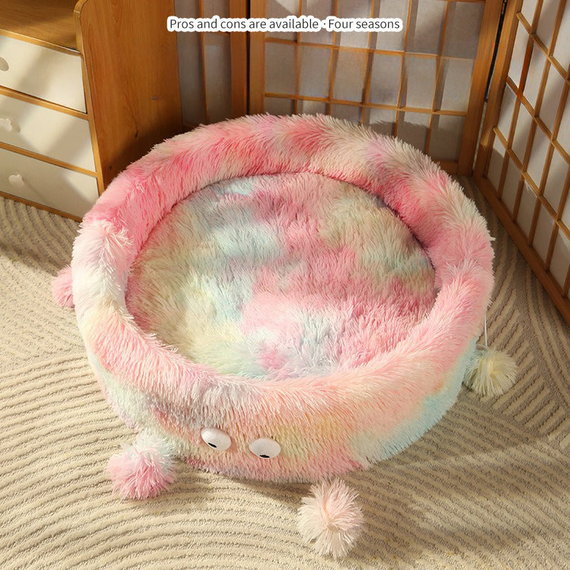 Warm Cute Monster Pet Bed Round Nest Soft Cushion