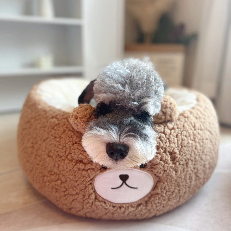 Cartoon Plush Pet Bed Soft Round Cushion All Seasons