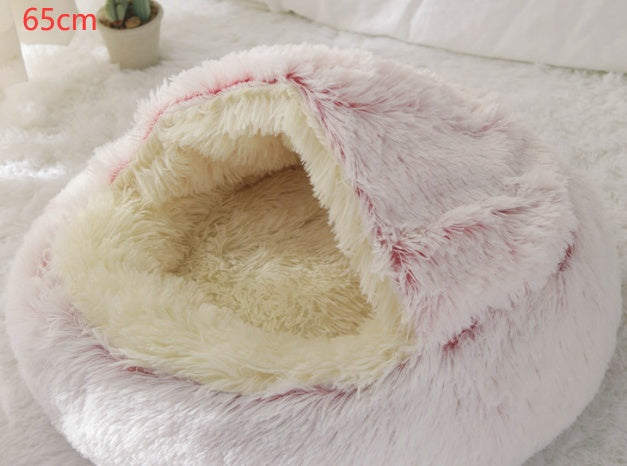 Round Plush Warm Pet Bed House 2 In 1 Sleeping Cushion