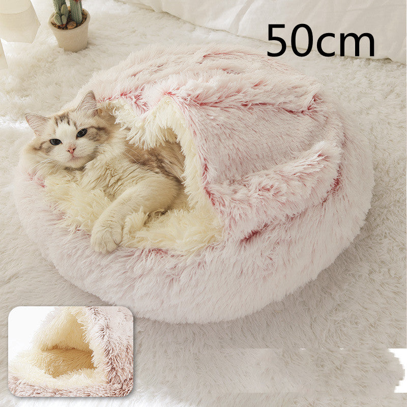 Round Plush Warm Pet Bed House 2 In 1 Sleeping Cushion