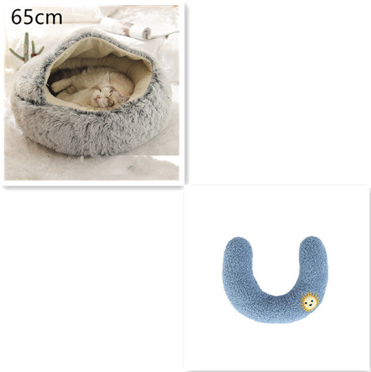 Round Plush Warm Pet Bed House 2 In 1 Sleeping Cushion
