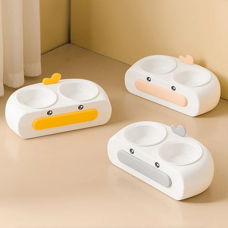 Duck Design Pet Double Bowl Food And Water Feeder