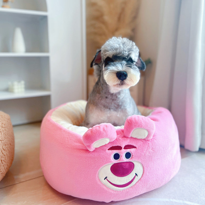 Cartoon Plush Pet Bed Soft Round Cushion All Seasons
