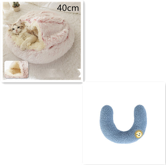 Round Plush Warm Pet Bed House 2 In 1 Sleeping Cushion