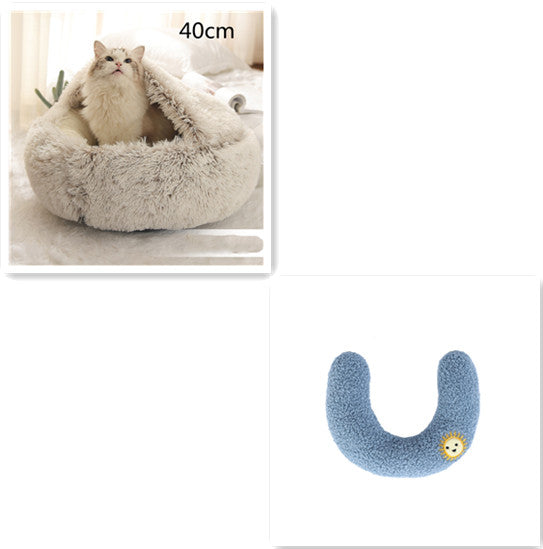 Round Plush Warm Pet Bed House 2 In 1 Sleeping Cushion