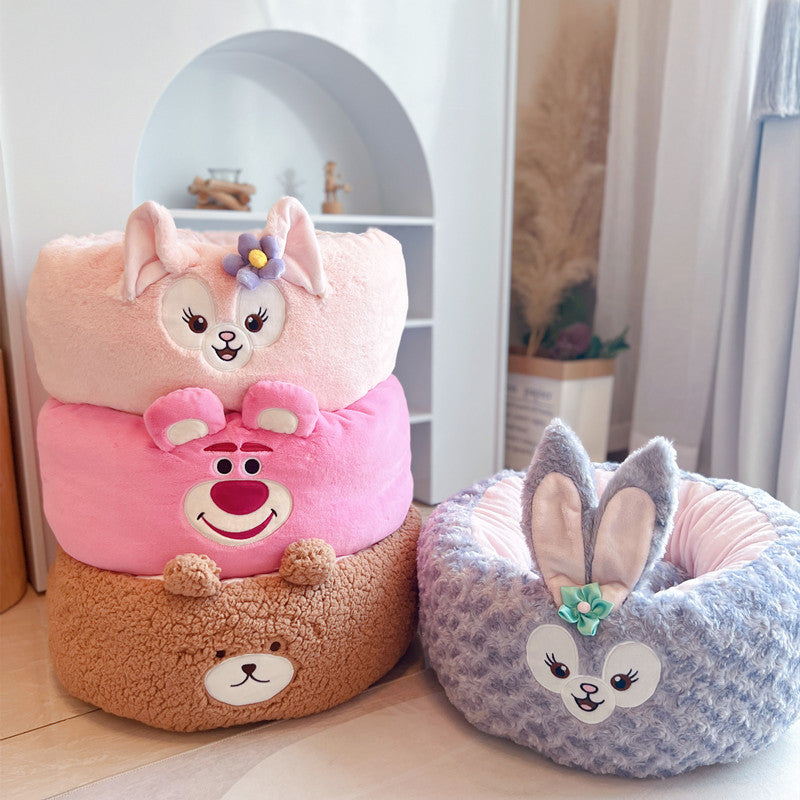 Cartoon Plush Pet Bed Soft Round Cushion All Seasons