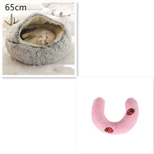Round Plush Warm Pet Bed House 2 In 1 Sleeping Cushion