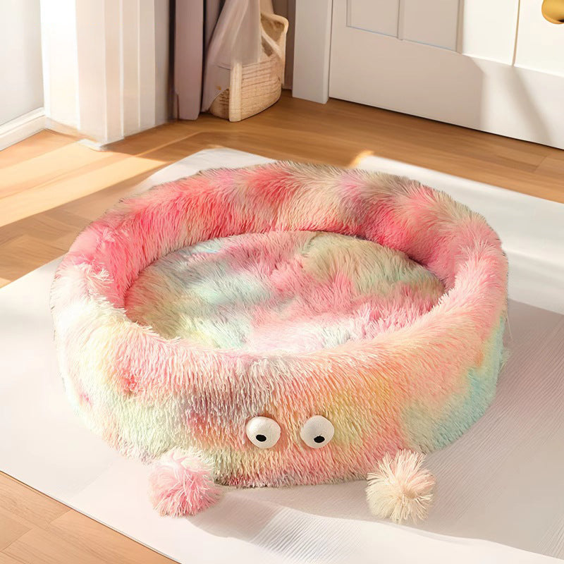 Warm Cute Monster Pet Bed Round Nest Soft Cushion