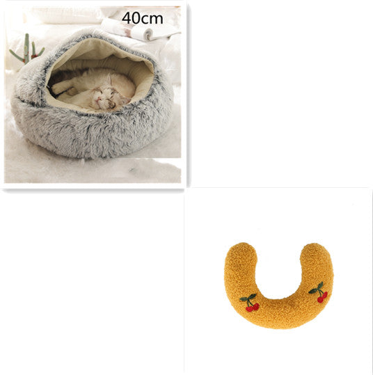 Round Plush Warm Pet Bed House 2 In 1 Sleeping Cushion