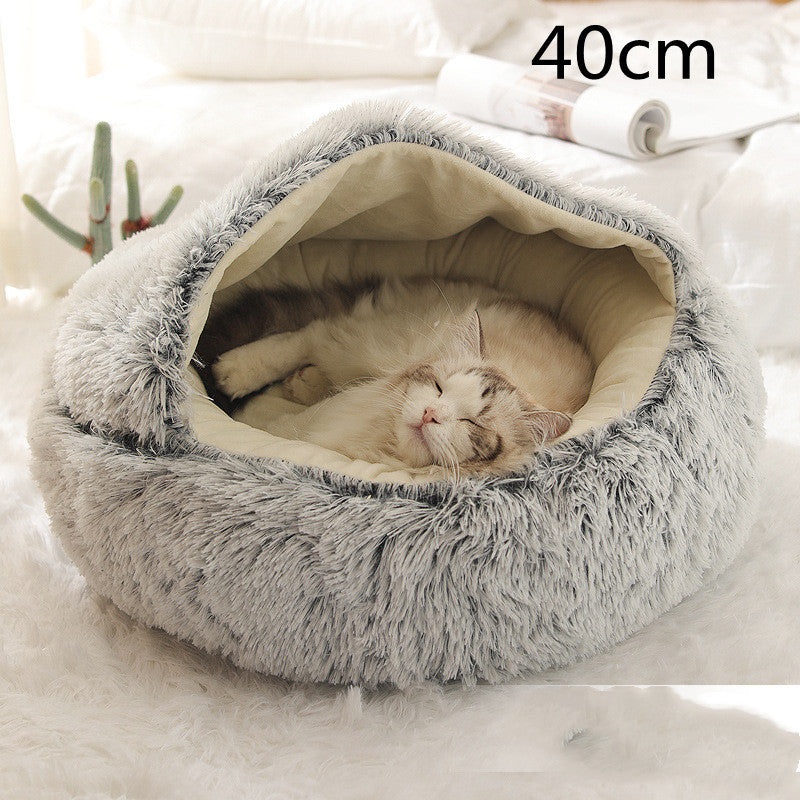 Round Plush Warm Pet Bed House 2 In 1 Sleeping Cushion