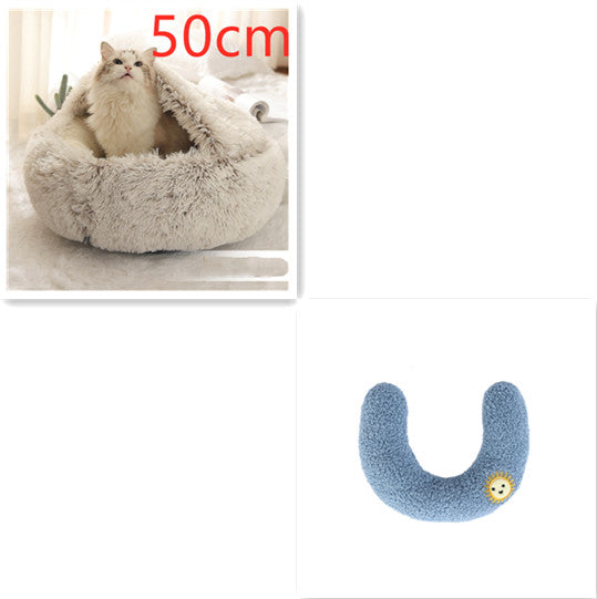 Round Plush Warm Pet Bed House 2 In 1 Sleeping Cushion