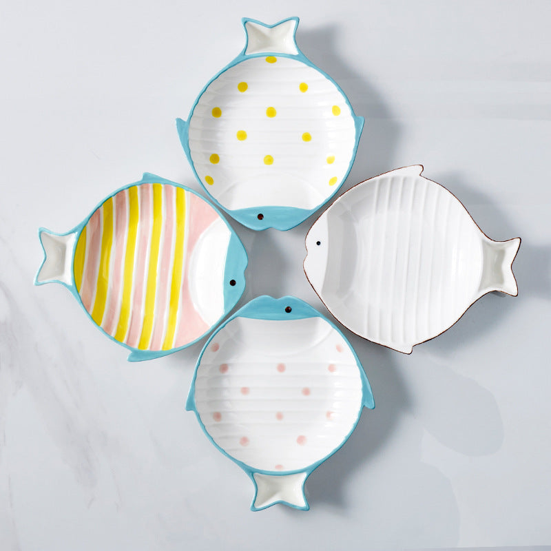Fish Shaped Ceramic Pet Feeding Bowl Food Dish