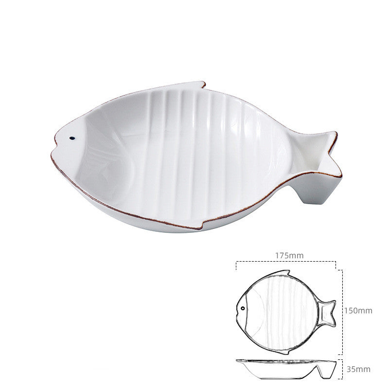 Fish Shaped Ceramic Pet Feeding Bowl Food Dish