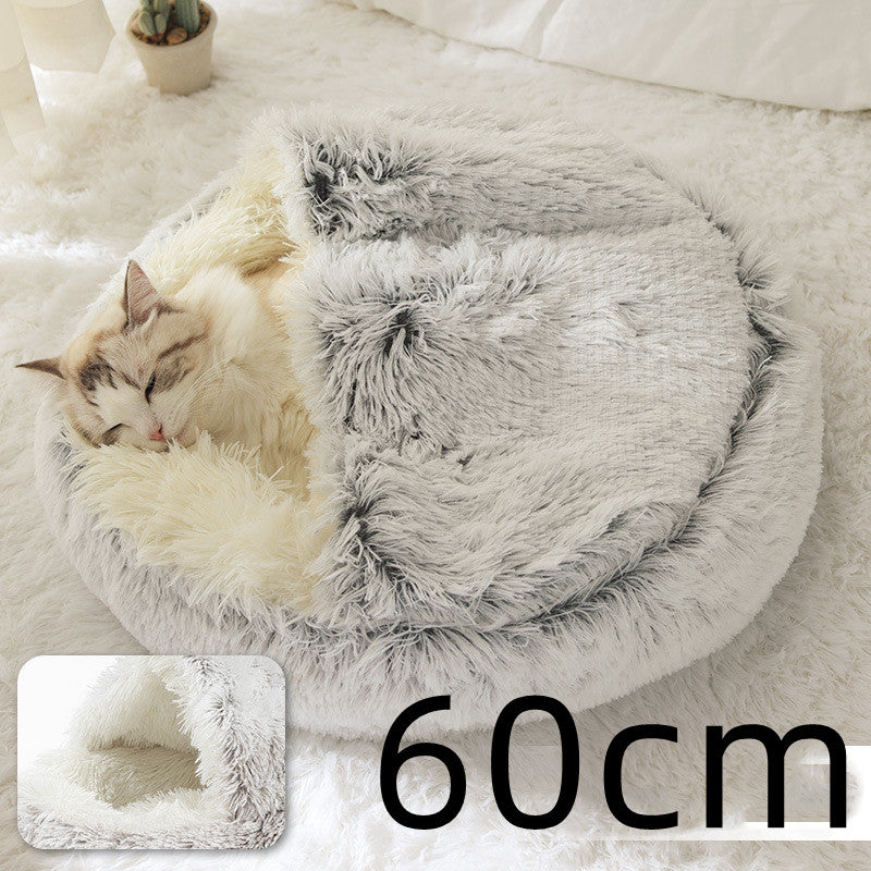Round Plush Warm Pet Bed House 2 In 1 Sleeping Cushion