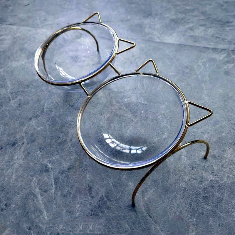 Glass Pet Feeding Bowl With Metal Stand Food Water Dish