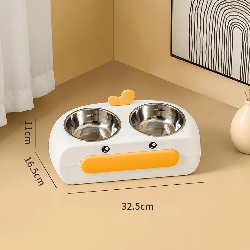 Duck Design Pet Double Bowl Food And Water Feeder