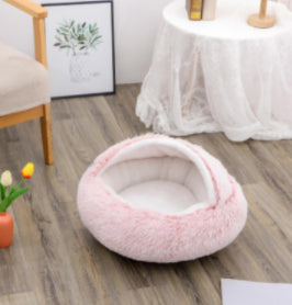 Round Plush Warm Pet Bed House 2 In 1 Sleeping Cushion