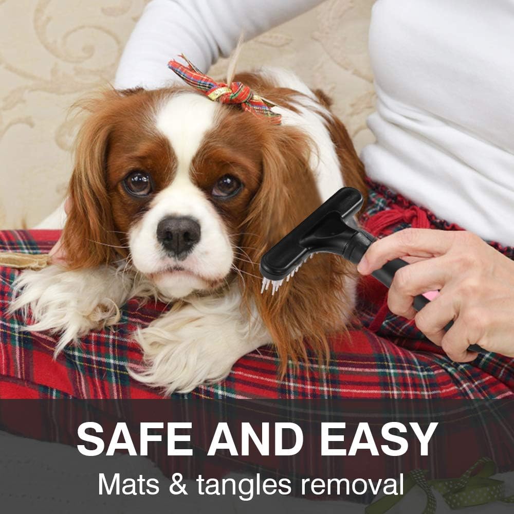 Double Row Pet Grooming Rake Deshedding Dematting Brush