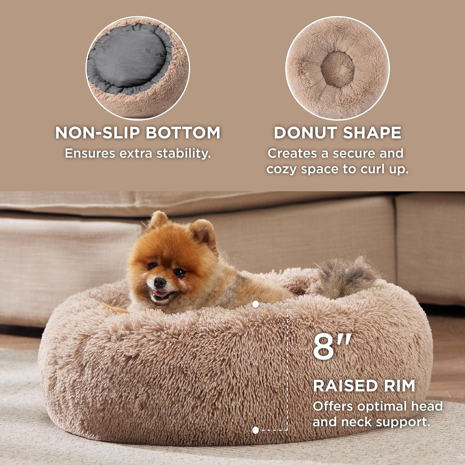 Solid Color Non Slip Round Plush Pet Bed Soft Cushion