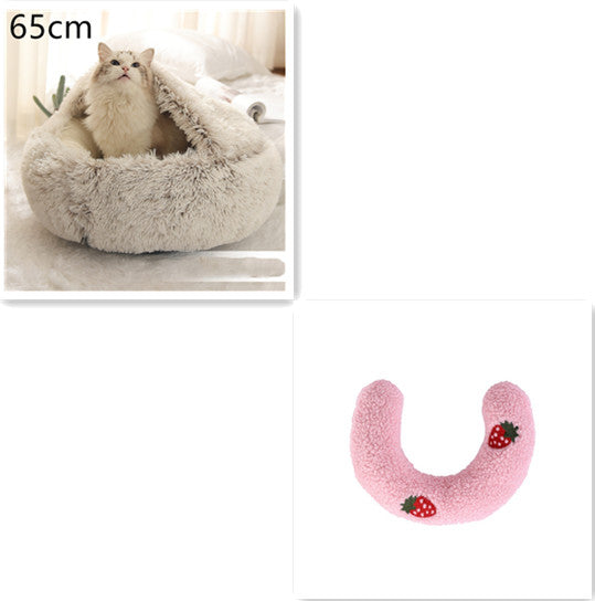 Round Plush Warm Pet Bed House 2 In 1 Sleeping Cushion