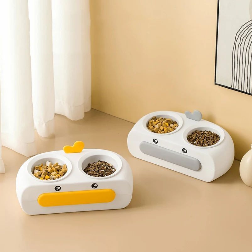 Duck Design Pet Double Bowl Food And Water Feeder