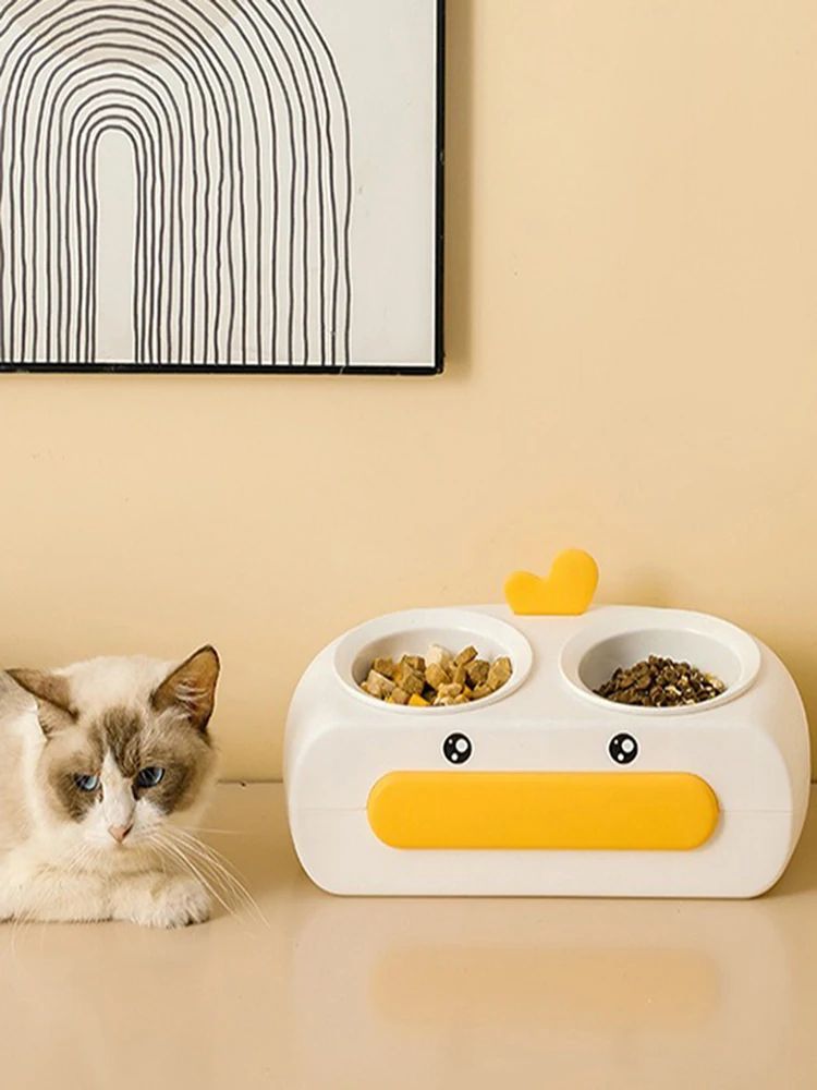 Duck Design Pet Double Bowl Food And Water Feeder