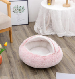 Round Plush Warm Pet Bed House 2 In 1 Sleeping Cushion