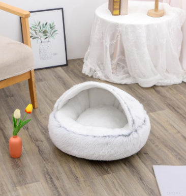 Round Plush Warm Pet Bed House 2 In 1 Sleeping Cushion