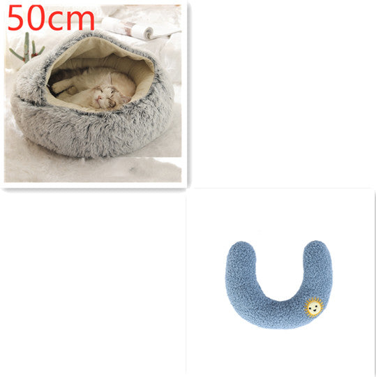 Round Plush Warm Pet Bed House 2 In 1 Sleeping Cushion