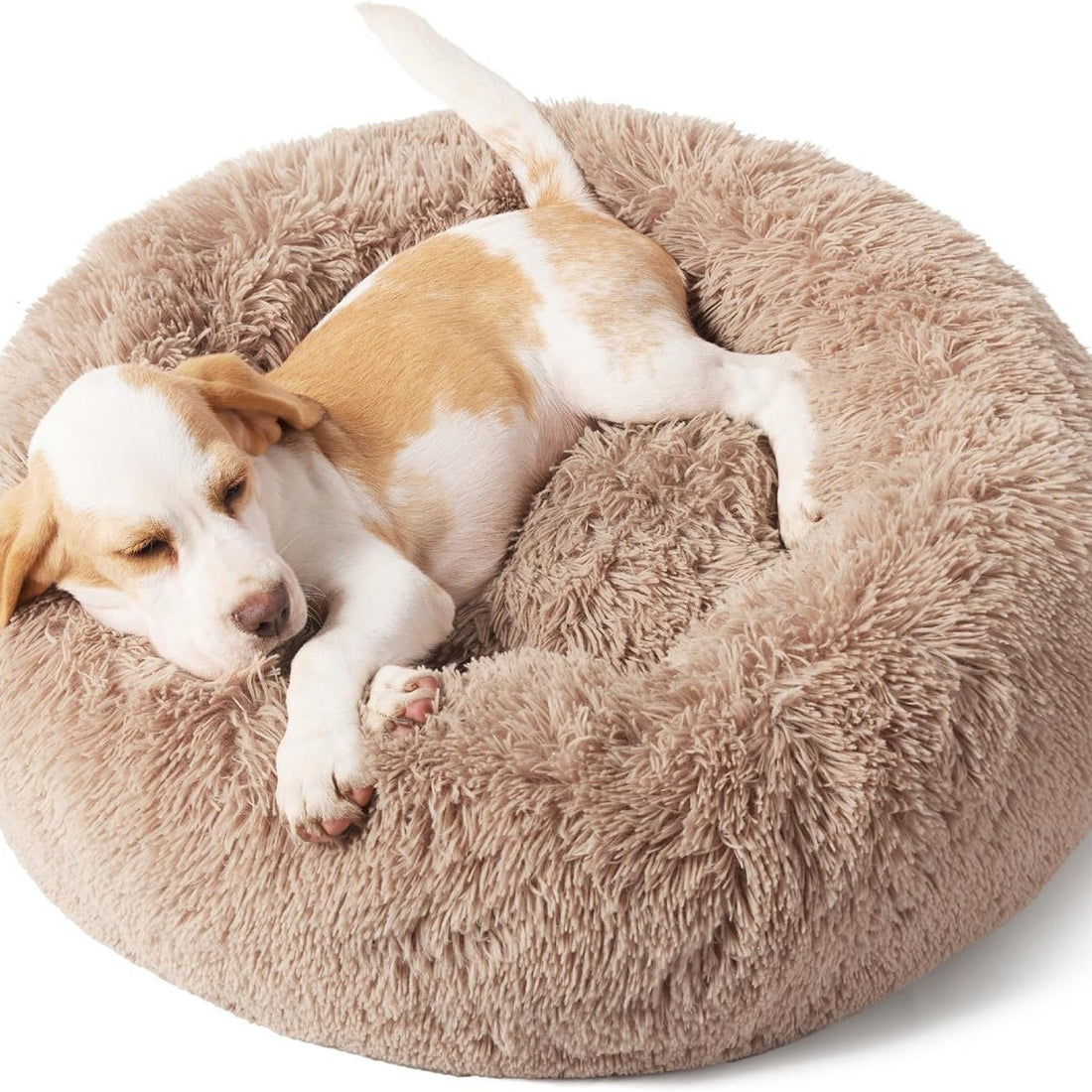 Solid Color Non Slip Round Plush Pet Bed Soft Cushion