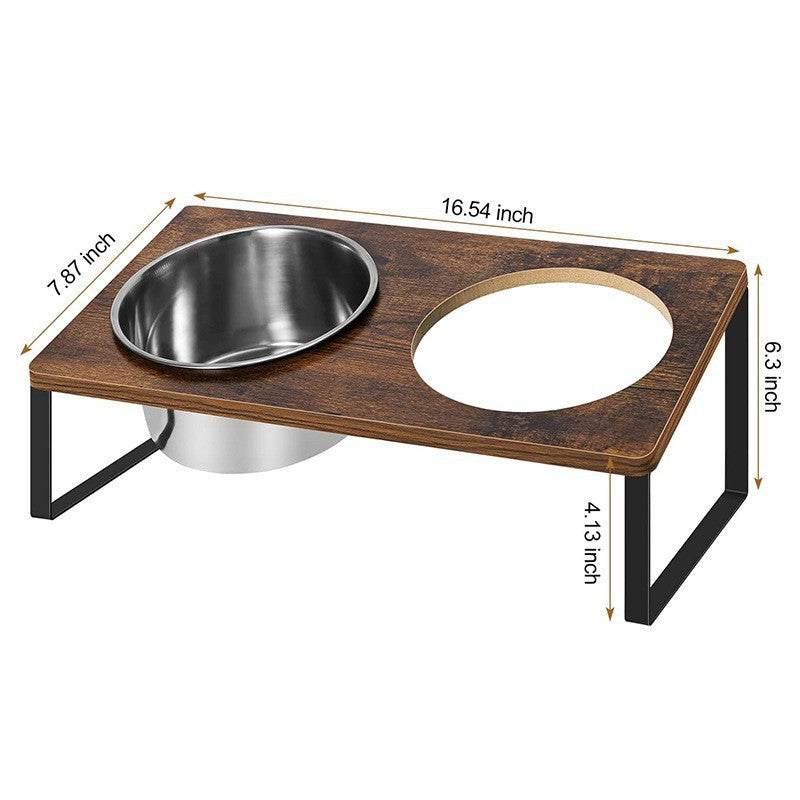 Wood Iron Pet Feeding Rack Bowl Stand Set