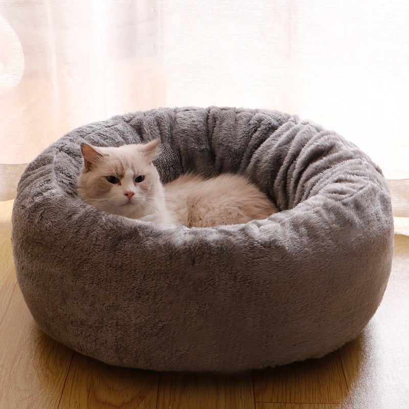 Plush Donut Round Pet Bed Warm Soft Cushion Kennel