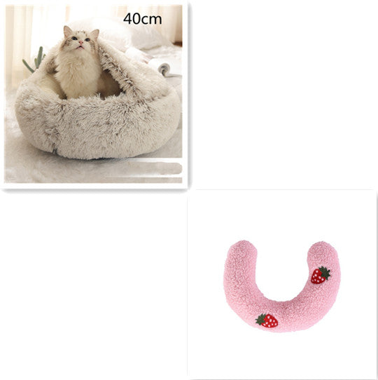 Round Plush Warm Pet Bed House 2 In 1 Sleeping Cushion