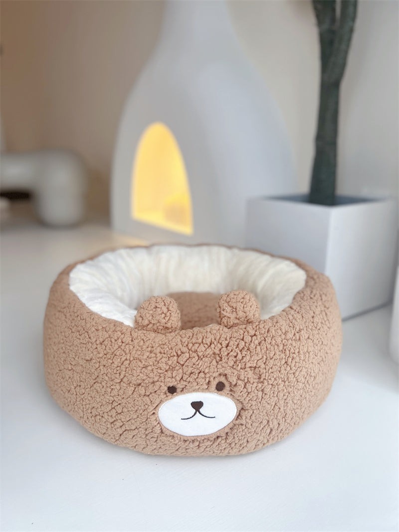 Cartoon Plush Pet Bed Soft Round Cushion All Seasons