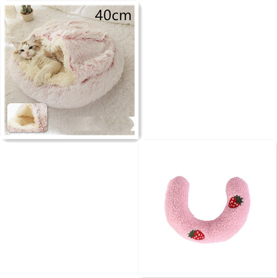 Round Plush Warm Pet Bed House 2 In 1 Sleeping Cushion